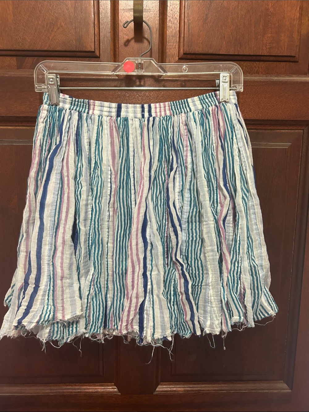 Free People Multicolor Striped Crinkle Skater Mini Skirt - White, Blue & Pink